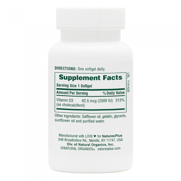 VITAMIN D3 2500 IU 90 Softgels - Natures Plus - Thumbnail 2