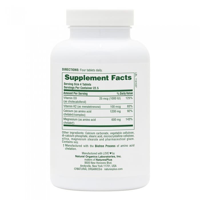 CAL/MAG/VIT D3/ VIT K2 90 Tabs - Natures Plus - Thumbnail 2