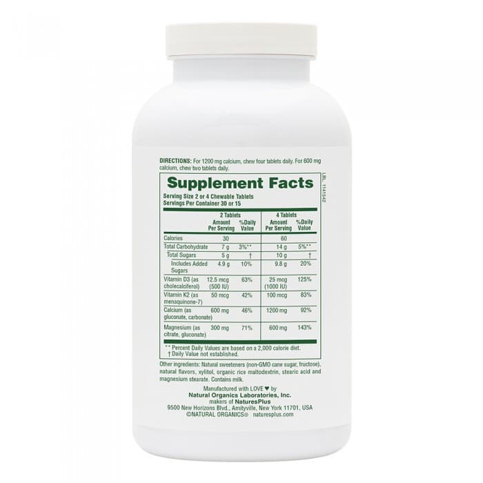CAL/MAG/VIT D3/ VIT K2 Vanilla 60 Μασώμενες Tabs - Natures Plus - Thumbnail 2
