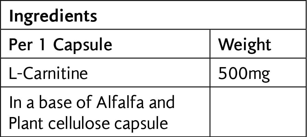 L-Carnitine 500mg Veg 30 Caps - Viridian - Thumbnail 2