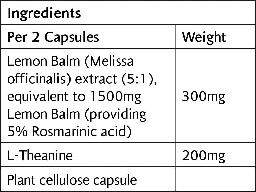 L-Theanine & Lemon Balm Veg 30 Caps - Viridian - Thumbnail 2