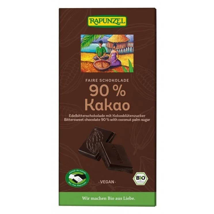 Σοκολάτα Μαύρη 90% Κακάο με Ζάχαρη Καρύδας 80gr - Rapunzel - Image 1
