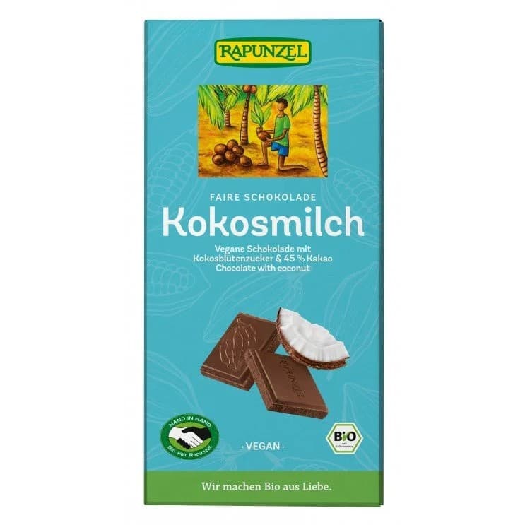 Σοκολάτα με Γάλα Καρύδας & Ζάχαρη Καρύδας - Cacao 45% Vegan ΒΙΟ 100gr - Rapunzel - Image 1
